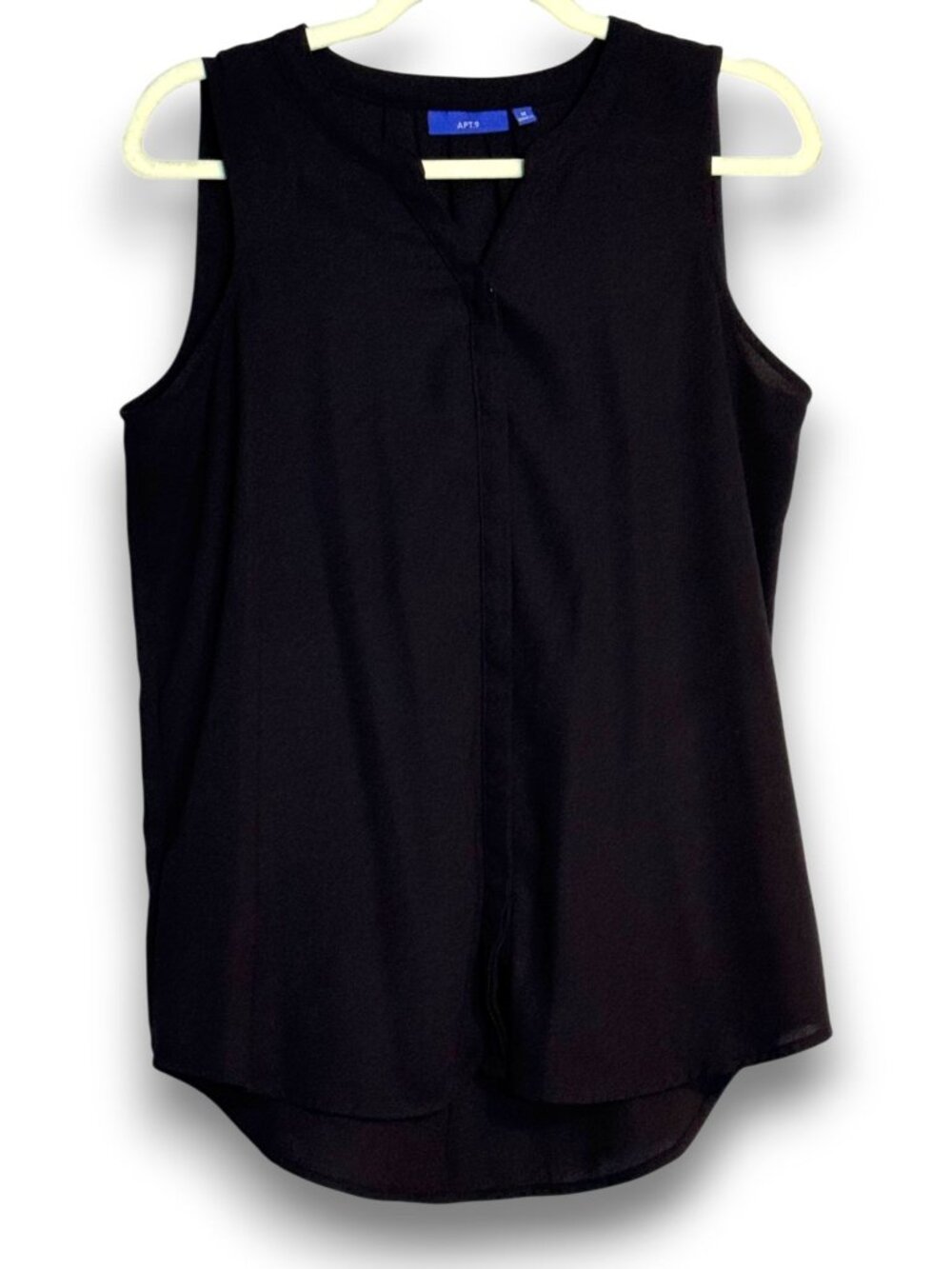 Apt 9 Black Sleeveless Blouse Size Medium Pleated Back High Low Lightweight Care